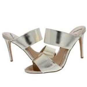 Brian Atwood Pippa Silver Metallic Mule Slide-on Heel Sandals BNWT